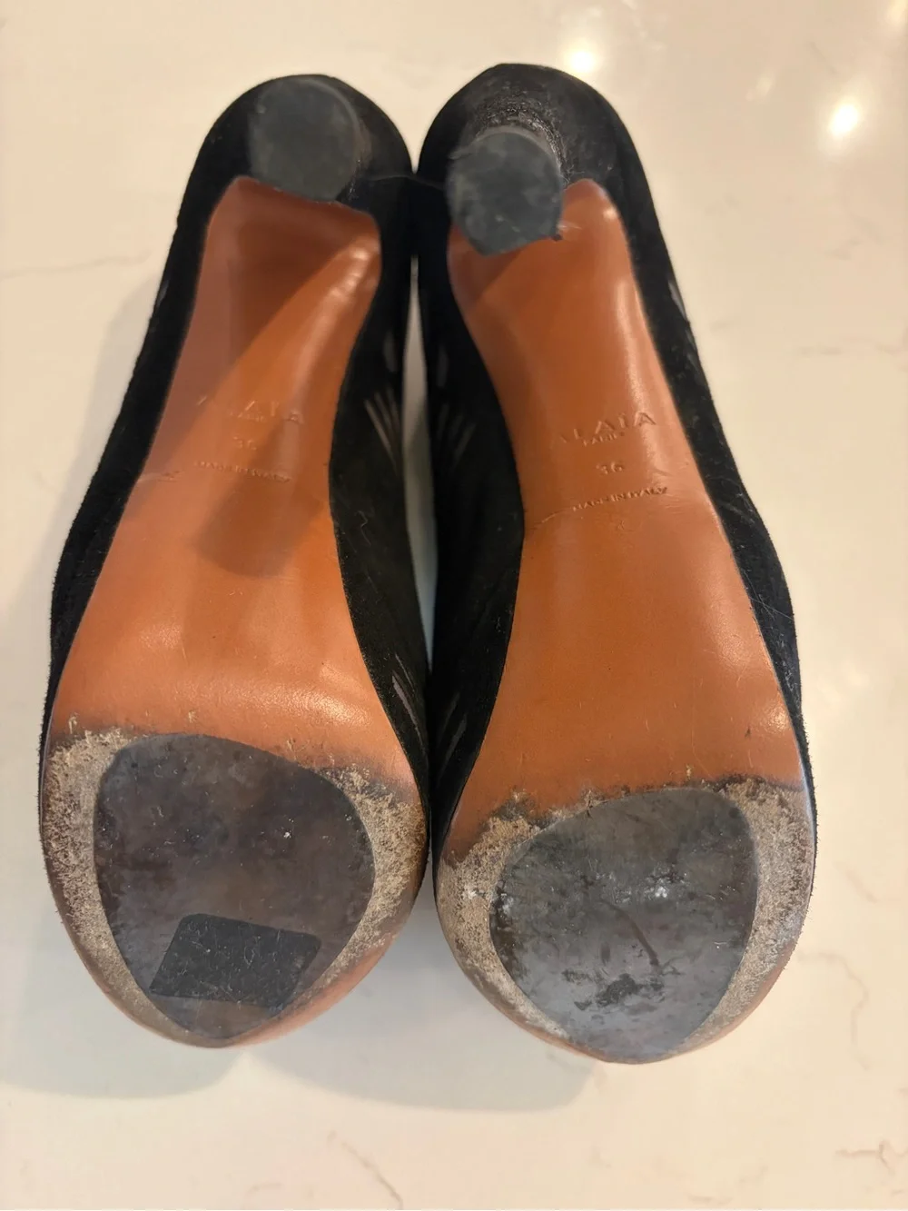 Alaia Black and Gray Suede Laser Cut Platform Booties Size Heels.Size 36 or US 6